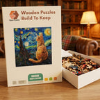 Starry Night Ginger Cat Wooden Puzzle – packaged wooden puzzle gift box