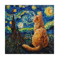 Starry Night Ginger Cat round wooden puzzle