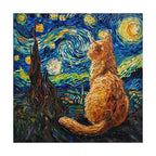 Starry Night Ginger Cat round wooden puzzle