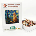 Starry Night Ginger Cat Wooden Puzzle – packaged wooden puzzle gift box