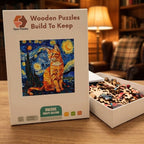 Starry Night Orange Tabby Wooden Puzzle – packaged wooden puzzle gift box