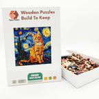 Starry Night Orange Tabby Wooden Puzzle – packaged wooden puzzle gift box