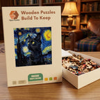 Starry Night Black Cat Wooden Puzzle – packaged wooden puzzle gift box