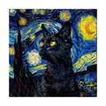 Starry Night Black Cat round wooden puzzle