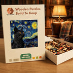 Starry Night Black Cat Profile Wooden Puzzle – packaged wooden puzzle gift box