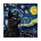 Starry Night Black Cat Profile round wooden puzzle