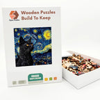 Starry Night Black Cat Profile Wooden Puzzle – packaged wooden puzzle gift box