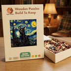 Starry Night Black Kitten Wooden Puzzle – packaged wooden puzzle gift box