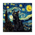 Starry Night Black Kitten round wooden puzzle