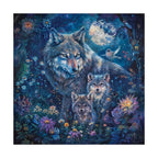 Moonlit Wolf Family round wooden puzzle