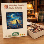Moonlit Wildflower Cat Wooden Puzzle – packaged wooden puzzle gift box