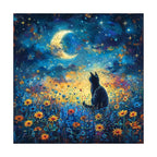 Moonlit Wildflower Cat round wooden puzzle