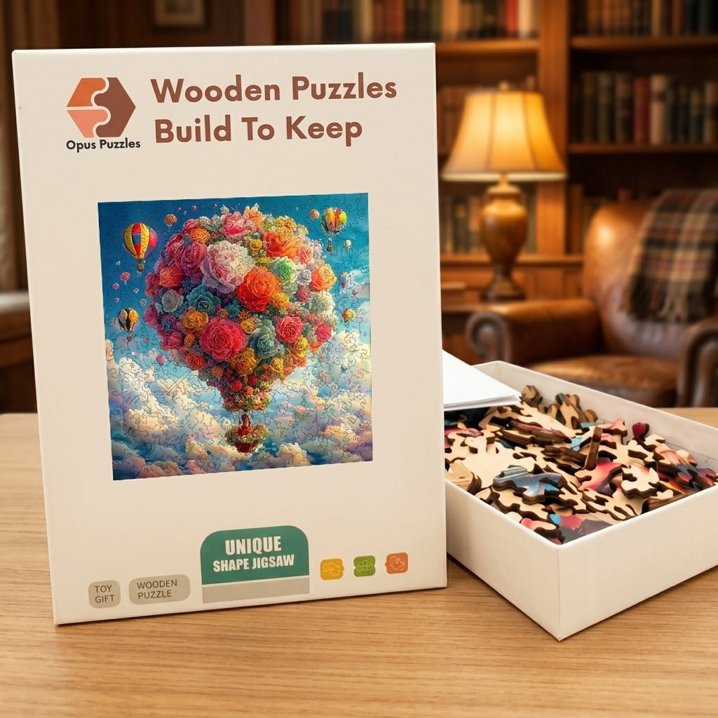 Floral Hot Air Balloon Wooden Puzzle – packaged wooden puzzle gift box
