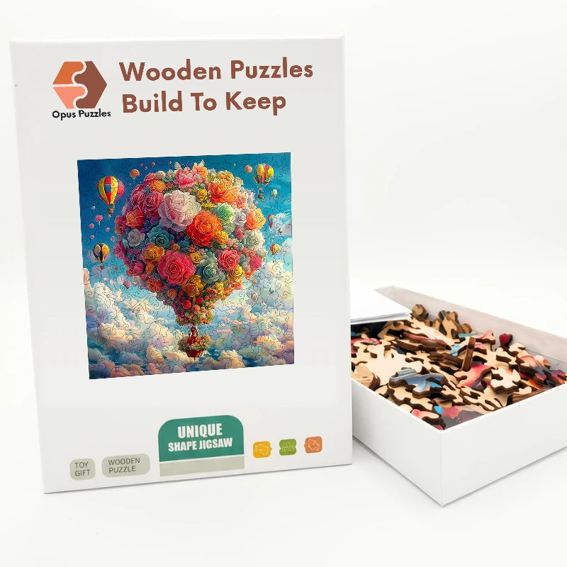 Floral Hot Air Balloon Wooden Puzzle – packaged wooden puzzle gift box