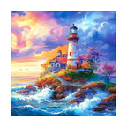 Sunset Coastal Lighthouse round wooden puzzle