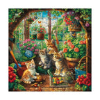 Kittens In The Greenhouse round wooden puzzle