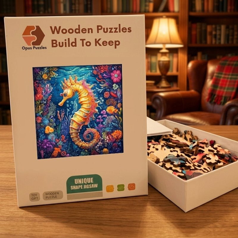 Coral Reef Seahorse Wooden Puzzle – packaged wooden puzzle gift box