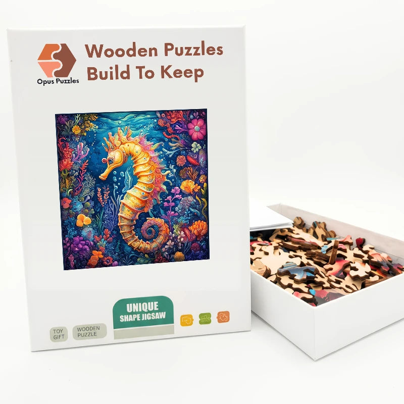 Coral Reef Seahorse Wooden Puzzle – packaged wooden puzzle gift box