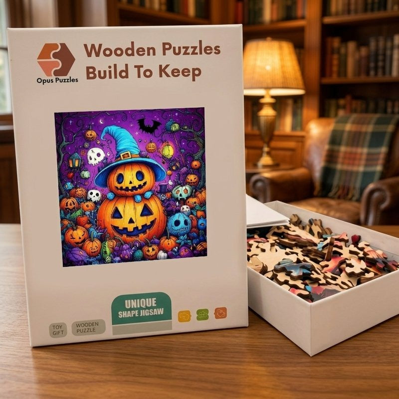 Halloween Pumpkin Witch Wooden Puzzle – packaged wooden puzzle gift box