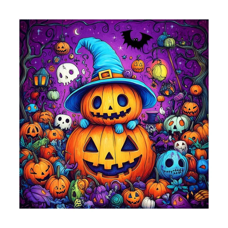Halloween Pumpkin Witch round wooden puzzle