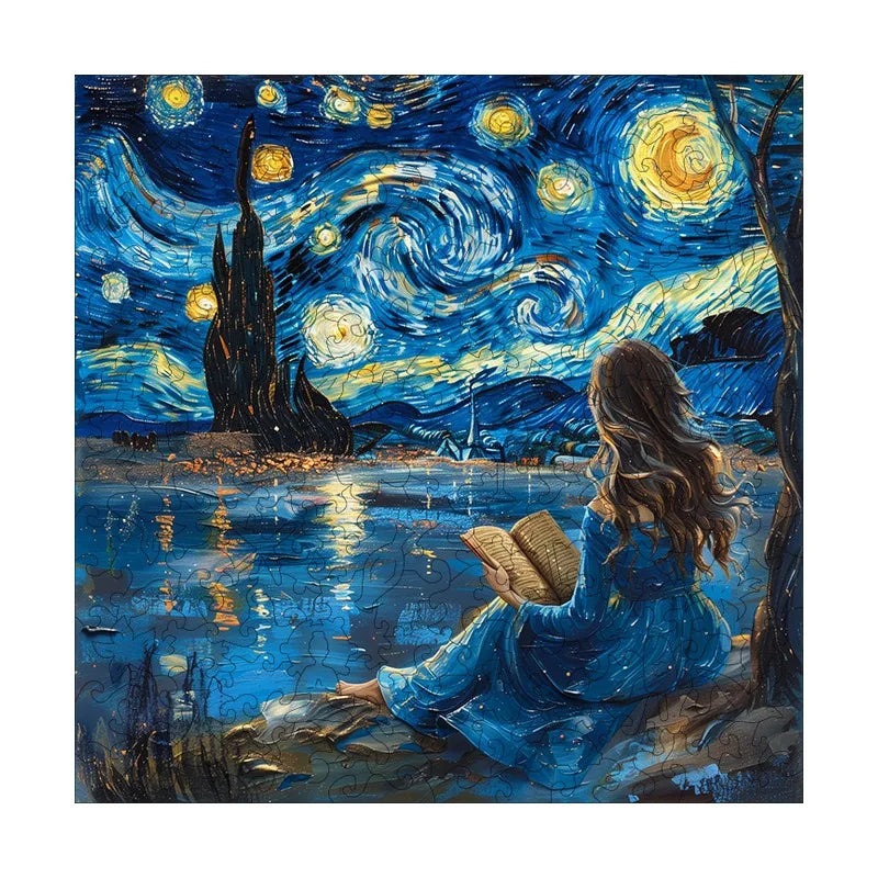 Starry Night Reader round wooden puzzle