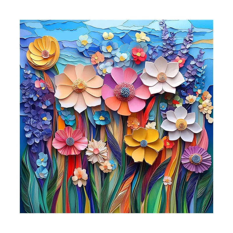 Paper Flower Field round wooden puzzle