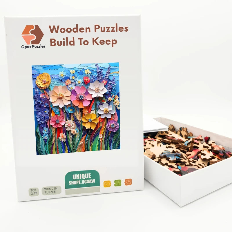 Paper Flower Field Wooden Puzzle – packaged wooden puzzle gift box