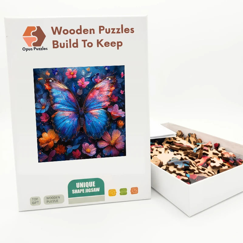 Glowing Blue Butterfly Wooden Puzzle – packaged wooden puzzle gift box