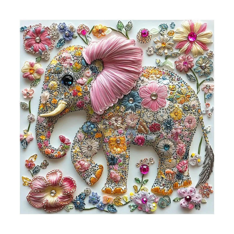Floral Bead Elephant round wooden puzzle