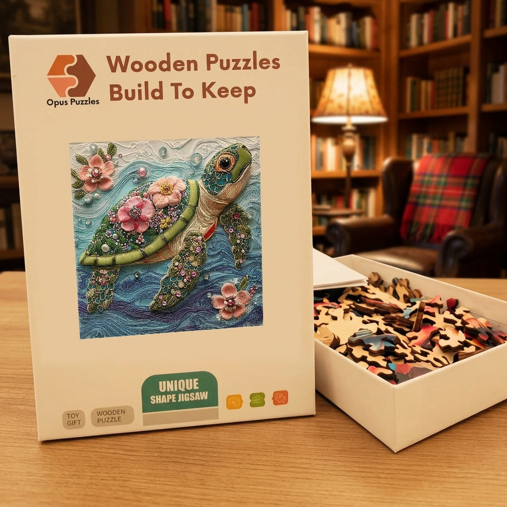 Floral Bead Sea Turtle Wooden Puzzle – packaged wooden puzzle gift box