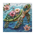 Floral Bead Sea Turtle round wooden puzzle