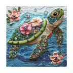 Floral Bead Sea Turtle round wooden puzzle