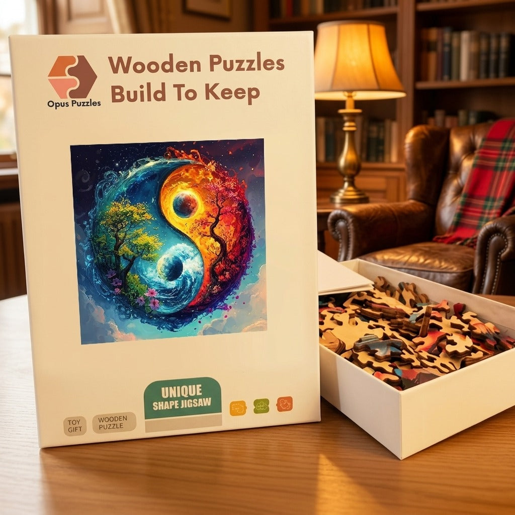 Yin Yang Seasons Wooden Puzzle – packaged wooden puzzle gift box