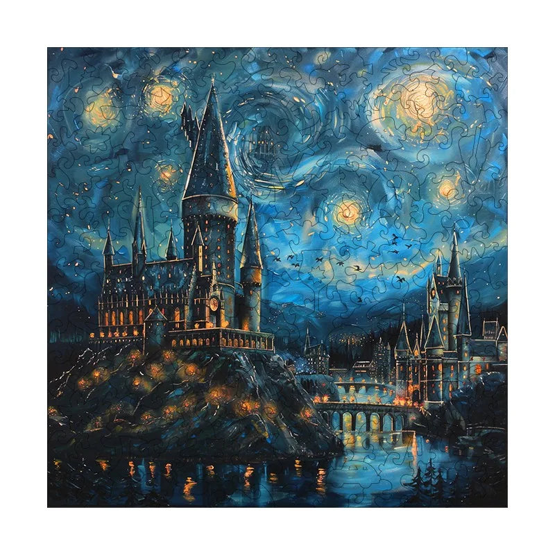 Starry Castle Lake round wooden puzzle