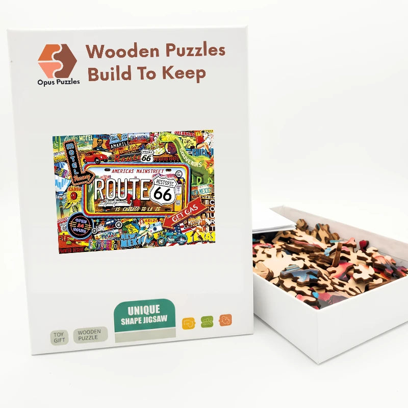 Route 66 Roadside Wooden Puzzle – packaged wooden puzzle gift box