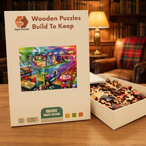 Cosmic Bowling Alley Wooden Puzzle – packaged wooden puzzle gift box