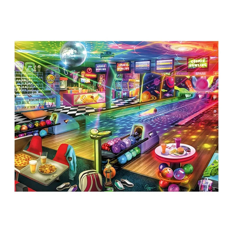 Cosmic Bowling Alley round wooden puzzle