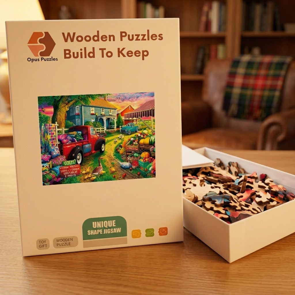Farm Stand Sunset Wooden Puzzle – packaged wooden puzzle gift box