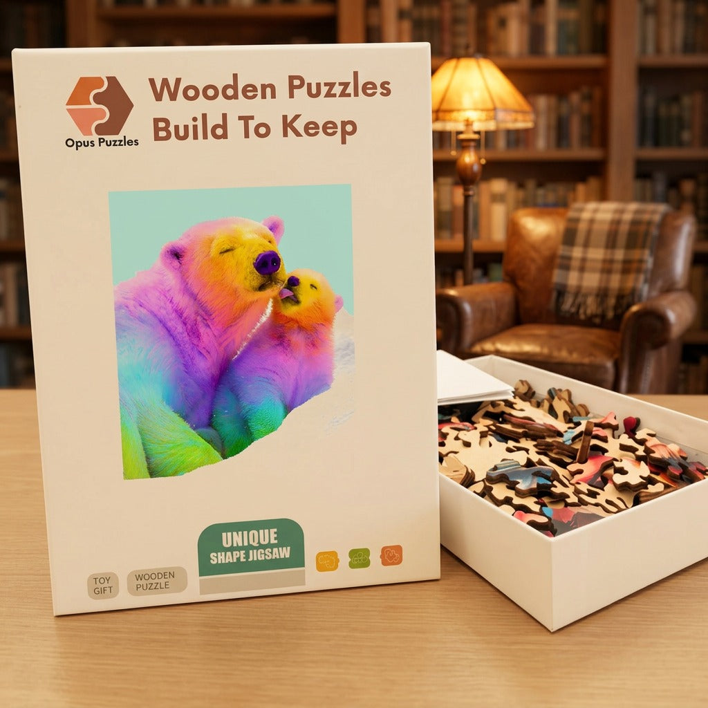 Rainbow Polar Bears Wooden Puzzle – packaged wooden puzzle gift box