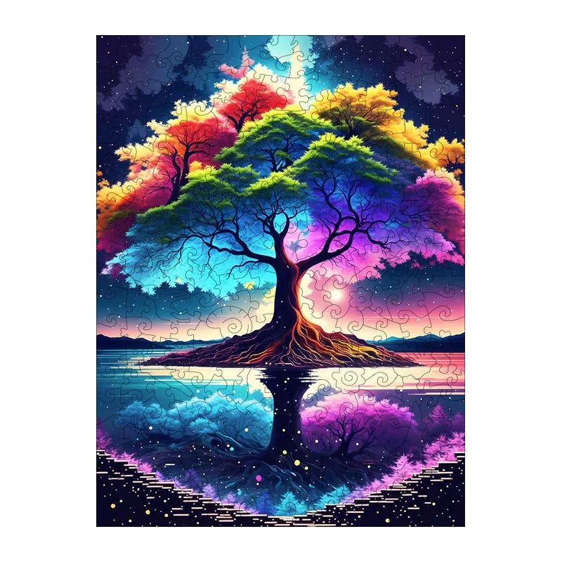 Tree Of Life Reflection round wooden puzzle