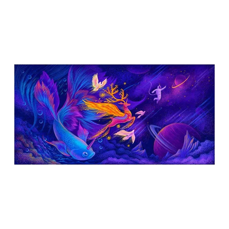 Cosmic Deer And Whale round wooden puzzle