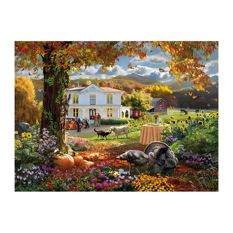 Autumn Farmhouse Welcome round wooden puzzle