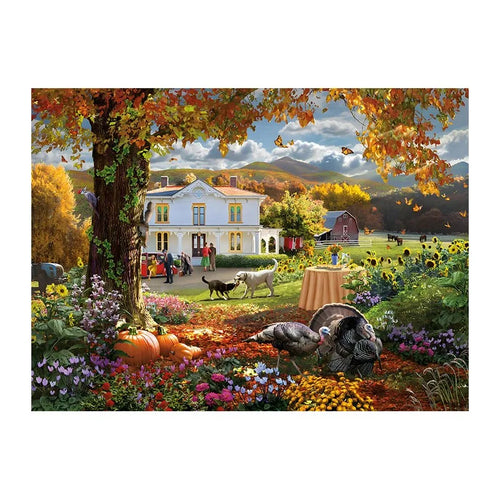 Autumn Farmhouse Welcome round wooden puzzle
