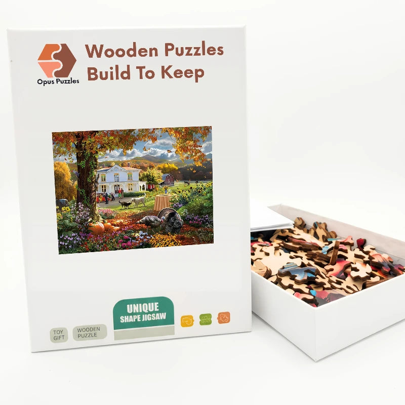 Autumn Farmhouse Welcome Wooden Puzzle – packaged wooden puzzle gift box