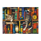 Bookshelf Cat And Owl round wooden puzzle