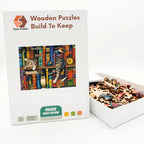 Bookshelf Cat And Owl Wooden Puzzle – packaged wooden puzzle gift box