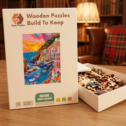 Cinque Terre Sunset Wooden Puzzle – packaged wooden puzzle gift box