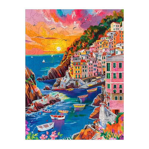 Cinque Terre Sunset round wooden puzzle