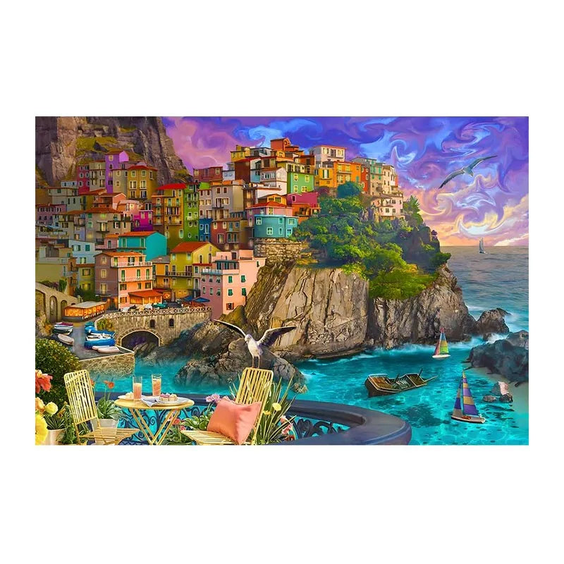 Amalfi Cliff Cafe round wooden puzzle