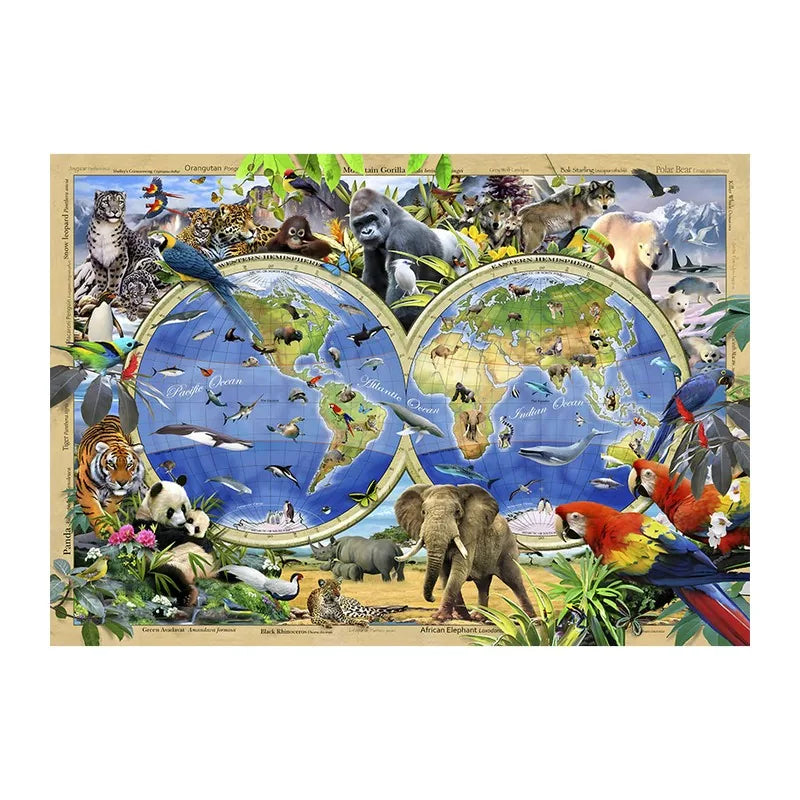 World Animal Atlas round wooden puzzle